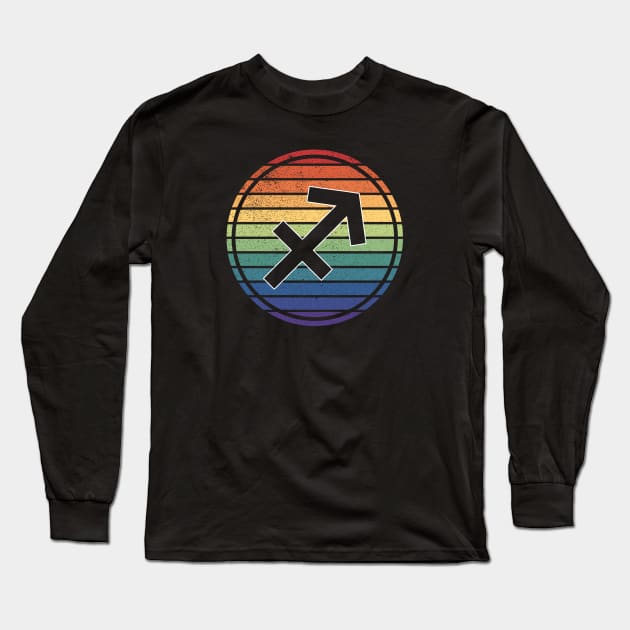 Vintage Distressed Rainbow Gay Pride Zodiac Sagittarius Long Sleeve T-Shirt by Muzehack